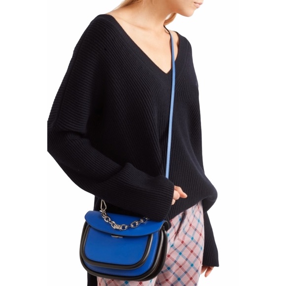 Marni ☻ Titan Twisted Top Handle Crossbody Satchel Bag ☻ Cobalt Blue Leather ☻